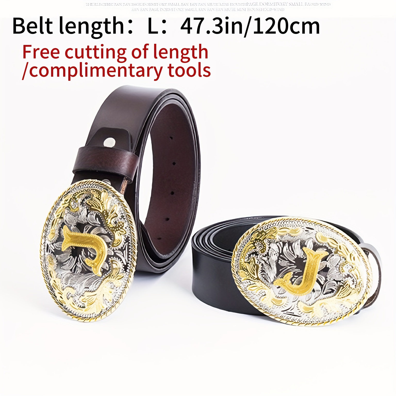 Western Style Leather Belt with J Buckle